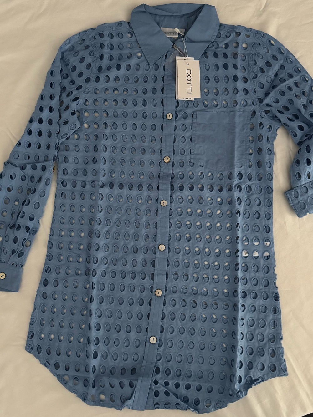 Dotti Eyelet Beach Cover Up Shirt Peri Blue Size S NWT